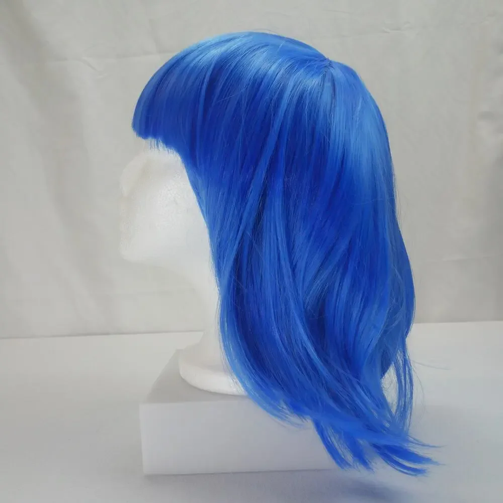 Bright Blue Cosplay Wig – Straight Medium Length with Bangs – Costume Hair